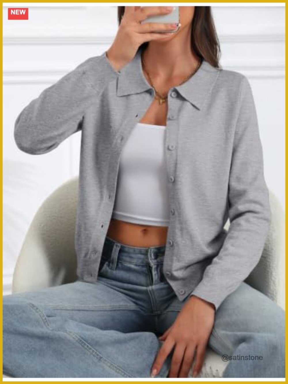 Lightweight Cardigan Sweater Women Long Sleeve Lapel Collar Button Down Knit - Picture 3 of 6
